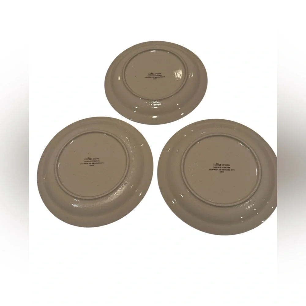 Daekor Designs Tudor Blue Stoneware Salad/Dessert Plates, Cottagecore Set of 3